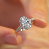 Nhẫn bạc S925, Nhẫn Moissanite hình bầu dục cho nữ nhẫn đính đá CZ