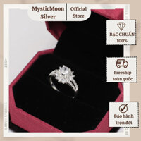 Nhẫn Bạc ta hoa sen nụ đá trắng thanh lịch cho nữ