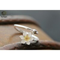 Nhẫn bạc Ý 925 Bạc Xinh Huệ Ngân- Hoa sen trắng free size RR1385