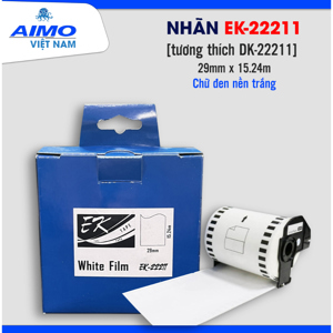 Nhãn Brother DK22211, Black on White (chữ đen nền trắng), khổ 29mm x 15.24mm