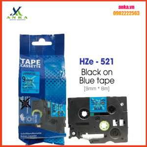 Nhãn Brother TZe521, Black on Blue, 9mm x 8m