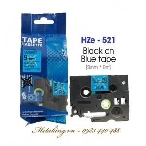 Nhãn Brother TZe521, Black on Blue, 9mm x 8m