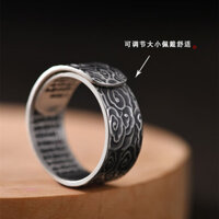 Nhẫn Bùa Thần Tỳ Hưu Hình Trái Tim Kinh Thánh Retro May Mắn An Toàn Có Thể Điều Chỉnh Kiểu Cặp Đôi Dành Cho Nam Nữ Mạ Bạc Nguyên Chất S999