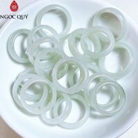 Nhẫn cẩm thạch A Myanmar - nhẫn ngọc phỉ thúy type A chất nếp băng màu trắng phớt xanh táo nhẹ- Ngọc Quý
