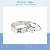 Nhẫn cặp đôi bạc ta hoạ tiết gấu Pooh và hũ mật dễ thương - Nhẫn bạc nam nữ, set nhẫn bạn thân PANSY