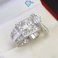Nhẫn cặp đôi kim cương Moissanite xi vàng trắng kiểm định GRA sang trọng NDM0012 - Trang Sức TNJ