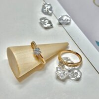 Nhẫn Cầu Hôn Bằng Bạc Màu Vàng Đính Kim Cương Nhân Tạo 4 Trấu Cho Nam Và Nữ
