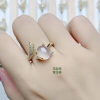 Nhẫn Chalcedony băng cao chất lượng cao tự nhiên S925 Bạc dát phong cách nữ sang trọng Khóa lỏng có thể điều chỉnh Nhẫn ngọc bích