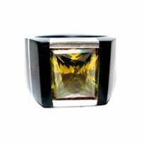Nhẫn chế tác từ gỗ Mun sừng cẩn bạc I nguyên chất và đá Topaz