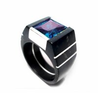 Nhẫn chế tác từ gỗ Mun sừng cẩn bạc I nguyên chất và đá Topaz