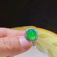 Nhẫn Chrysoprase Brazil Nữ Ngọc Lục Bảo Mã Não Ngọc Bồ Câu Trứng 925 Nhẫn Kẻ Sọc