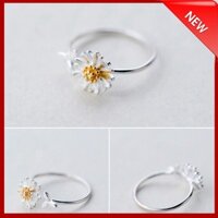Nhẫn cúc họa mi kèm lá dễ thương | các mẫu nhẫn bạc nữ đẹp