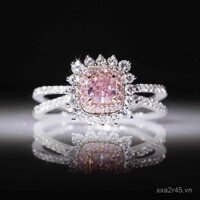 Nhẫn cưới nữ hai tông màu mạ điện PT950 giả zircon màu hồng kim cương carat bán chạy