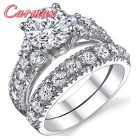 Nhẫn cưới Zircon tròn sang trọng phổ biến dành cho nữ sang trọng Bạc 925 Bộ nhẫn cặp cổ điển