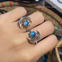 Nhẫn đá Labradorite hắc nguyệt quang hợp kim không rỉ size tuỳ chỉnh