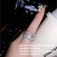 Nhẫn đa năng sang trọng, mạ vàng trắng 18K, mỏng, đa lớp, nhẫn ngón trỏ zirconia cho phụ nữ
