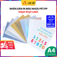 Nhãn Dán In Màu A-Sub Sticker Vinyl Label Khổ A4 20 Tờ, Decal PET/PP Nhựa Dùng Cho Máy In Phun Màu
