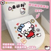 Nhãn dán toilet Hello Kitty, nhãn dán phòng tắm mới, nhãn dán tường, nhãn dán toilet chống nước, chống ẩm, hình cô gái hoạt hình