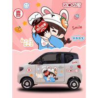Nhãn dán xe ô tô mini Wuling Hongguang, nhãn dán thân xe hoạt hình dễ thương, nhãn dán xe hình con kiến ​​macaron, nhãn dán xe kem