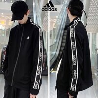 [Nhãn dây chuyền] Adi das100% Áo khoác Cardigan nam màu đen thêu cổ đứng Áo khoác phong cách Hàn Quốc Áo khoác cỡ lớn CW8787