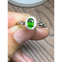 Nhẫn Diopside cắt giác lấp lánh khung bạc 925 freesize