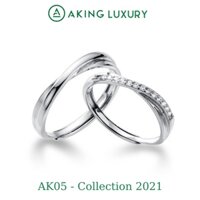 Nhẫn đôi AKING LUXURY AK05 cao cấp, nhẫn bạc nam đơn giản, nhẫn bạc nữ đính đá đẹp. Nhẫn cặp mới nhất 2021 - Hàng mới về