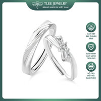 Nhẫn đôi bạc đeo nam nữ TLEE, cặp nhẫn Nơ thắt đính đá trái tim ngọt ngào bạc Ý tự điều chỉnh size TLEE JEWELRY