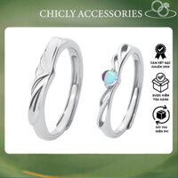 Nhẫn đôi bạc đeo nam nữ CHICLY, nhẫn cặp đôi Moonstone vương miện CHICLY JEWELRY