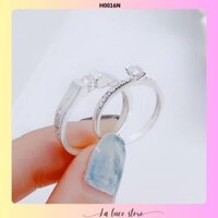 Nhẫn đôi bạc La Luce - Nhẫn nam mặt đính đá thấp, nhẫn nữ đính đá basic dành cho cặp đôi H0016N