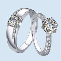 Nhẫn đôi điều chỉnh đính kim cương cao cấp phong cách Hàn Quốc, nhẫn nam mới hai hàng micro-inlaid, nhẫn sáu móng đính kim cương