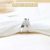Nhẫn đôi nam nữ mạ vàng trắng kim cương Moissanite 4.5ly GRA, món quà tình yêu PERSY K101