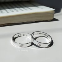 Nhẫn đôi nhẫn cặp nam nữ bạc ta có size viền vuông khắc tên theo yêu cầu Cá jewelry