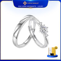 Nhẫn đôi, Nhẫn cầu hôn bạc đính đá kim cương Moissanite kiểm định GRA VIỄN CHÍ BẢO, Nhẫn cặp bạc ý cao cấp