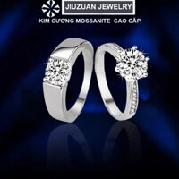 Nhẫn đôi, Nhẫn cầu hôn bạc đính đá kim cương Moissanite kiểm định GRA JIUZUAN, Nhẫn bạc nam nữ