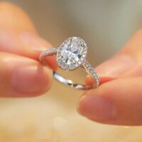 Nhẫn Freesize, Nhẫn hình trứng chim bồ câu Moissanite hình bầu dục cho nữ nhẫn đính đá CZ