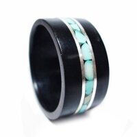 Nhẫn gỗ Mun sừng cẩn đá Turquoise , bạc