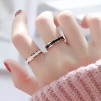 Nhẫn gốm đen trắng hẹp màu vàng hồng nhẫn cặp đôi vòng đuôi trang sức ngón trỏ ngón tay trỏ