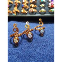 nhẫn handmade dây đồng hoa văn phối đá