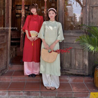 [NHẬN HÀNG SAU TẾT] Áo dài VÂN DU lụa trơn phối nơ cách điệu đính cúc bọc kèm quần HAVANA AD94