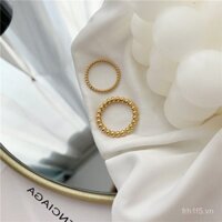 Nhẫn hạt tròn nhỏ bằng thép titan mạ vàng 18K, nhẫn đuôi cho ngón tay út, nhẫn khớp cho phụ nữ, phong cách Ins Châu Âu và Mỹ