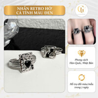 Nhẫn Hở Mặt Vuông Đính Đá Đen, Nhẫn Gai Đá Đỏ Phong Cách Cá Tính Thời Trang Nữ - G.U Accessories