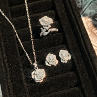 Nhẫn hoa hồng toàn kim cương khảm siêu nhỏ phong cách mới dành cho nữ