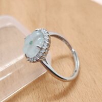 Nhẫn hoa mai ngọc phỉ thúy lam băng bạc S925