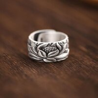 Nhẫn hoa sen cổ điển dành cho nam bạc Thái Lan cá tính, Nhẫn Freesize