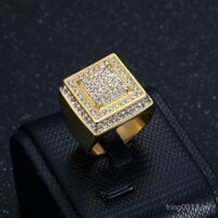 Nhẫn hộp đêm hip hop Âu Mỹ Nhẫn Nam HIPHOP kim cương sang trọng mạ vàng chân không thép titan