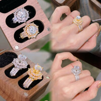 Nhẫn hột cao đế hoa tia đính đá paguet sáng đẹp dành cho nữ, nhẫn xi trắng, xi vàng . PTNACC
