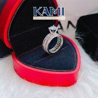 Nhẫn hột cao full xoàn italy xi bạch kim Kami (N564)