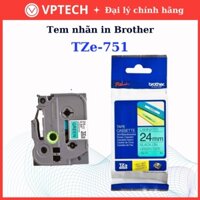 Nhãn in BROTHER siêu bền chống nước chịu nhiệt TZe-751 / Chữ đen nền xanh lá / khổ 24MM