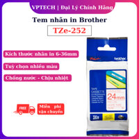 Nhãn in BROTHER siêu bền chống nước chịu nhiệt TZE-252 chữ đỏ, nền trắng, khổ 24mm - Hàng chính hãng