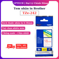 Nhãn in BROTHER siêu bền chống nước chịu nhiệt TZE-242 chữ đỏ, nền trắng, khổ 18mm - Hàng chính hãng